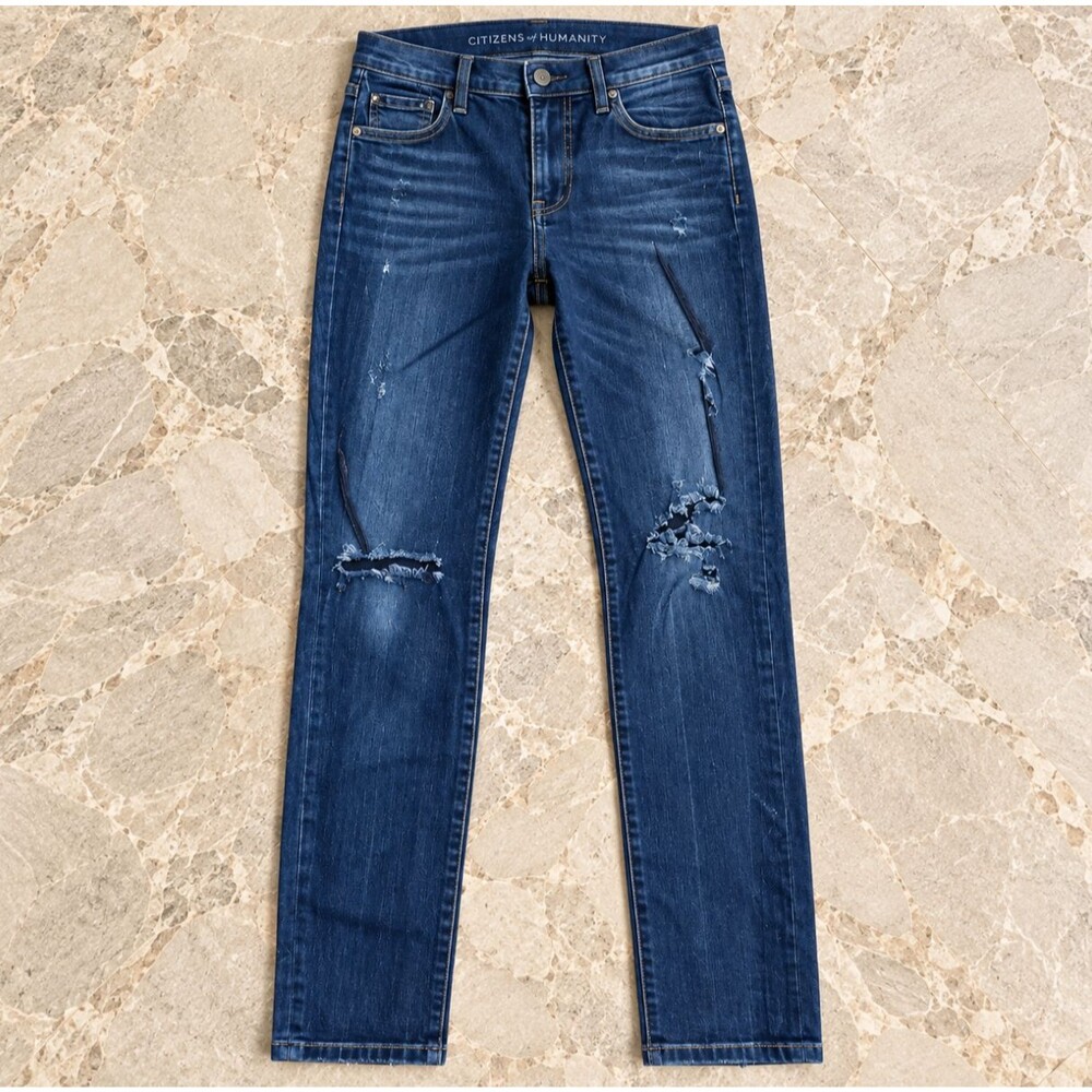Citizens of Humanity Rocket 27 Distressed Indigo Denim Slim Fit Stretch Jeans